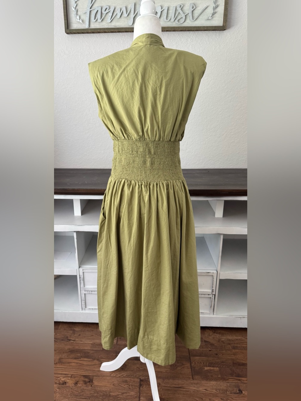 Anthropologie The Tommie Zip Front Smocked Midi Dress Green Size L EE - Picture 4 of 8